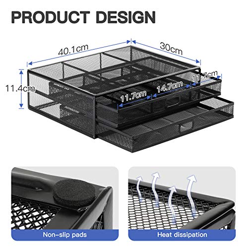 Monitor Stand, Monitor Stand with Drawer, Monitor Riser Mesh Metal, Desk Organizer, Monitor Stand with Storage, Desktop Computer Stand for PC, Laptop, Printer