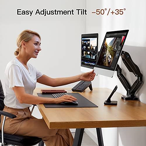 Dual Monitor Stand, Adjustable Spring Monitor Desk Mount Swivel Vesa Bracket with C Clamp/Grommet Mounting Base for 17 to 27 Inch Computer Screens, Each Arm Holds 4.4 to 14.3lbs，HNDS6