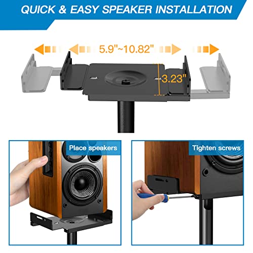 Universal Speaker Stands Height Adjustable Extend 18” to 43” Holds Satellite Speakers & Bookshelf Speakers up to 11lbs-1 Pair PSSS2 Black