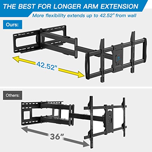 Long Arm Full Motion TV Wall Mount for 37-90 inch Flat Screen or Curved TVs with 42.5 inch Articulating Extension Arm, TV Bracket Swivel and Tilt, Max VESA 600x400mm, up to 132lbs PSXLF01