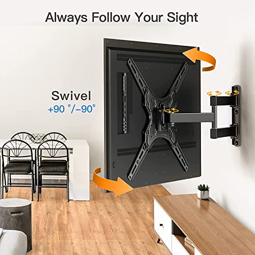 Full Motion TV Wall Mount Brackets for Most 26-55 Inch LED LCD Flat Curved Screen Monitors TVs, Single Articulating Arm TV Mount Swivel Tilt Extension, Max VESA 400X400mm Up to 88lbs