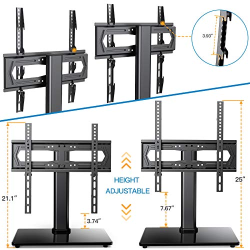 Universal TV Stand-Table Top TV Stand Fits 23-55 inch Flat Curved Screen LCD LED OLED 4K TV and Monitor-Heavy Duty TV Base Compatible with VESA 75x75mm-400x400mm, Holds up to 88lbs PSTVS20