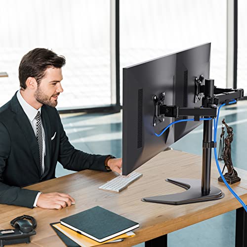 Dual Monitor Stand, Monitor Stands for 2 Monitors for 13 to 32 Inch, Heavy Duty Free Standing Desk Stand Fully Adjustable Arms Fits up to 17.6lbs per Arm with VESA 75x75mm,100x100mm