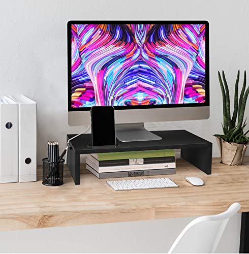 Monitor Riser Stand - Desk Organizer Stand for Laptop Computer, Desktop Printer Stand with Phone Holder and Cable Management, Versatile as Storage Shelf & Screen Holder