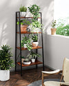 Industrial Ladder Shelf, 4-Tier Bookshelf, Free Standing Bookcase Storage Rack Shelves Plant Flower Stand with Wood Look for Living Room, Bedroom, Kitchen, Bathroom, Home Office, Balcony