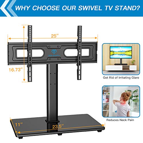 Swivel Universal TV Stand Mount for 37-70 Inch LCD OLED Flat/Curved Screen TVs-Height Adjustable Table Top TV Stand/Base with Tempered Glass Base & Wire Management, VESA 600x400mm up to 99lbs-PSTVS21