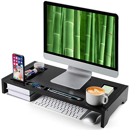 Bamboo Monitor Stand Riser - 23" Black Finished with Storage Organizer for Office Accessories and Desk Laptop Riser or PC Computer Stand for Home or Office by -AMBMS02