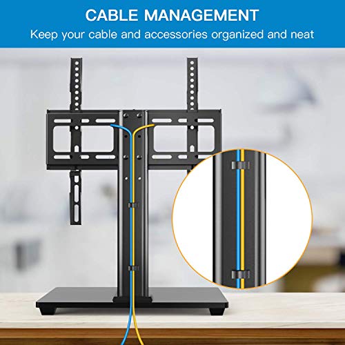 Swivel Universal TV Stand / Base - Table Top TV Stand for 32-55 inch LCD LED TVs - Height Adjustable TV Mount Stand with Tempered Glass Base, VESA 400x400mm, Holds up to 88lbs PSTVS09