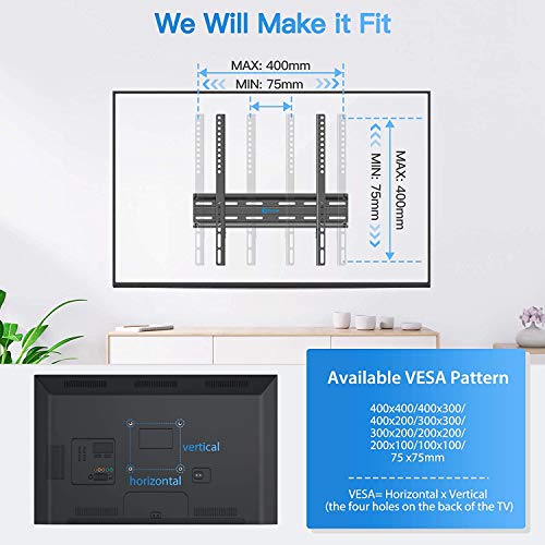 Tilting TV Wall Mount Bracket Low Profile for 26-55 Inch LED, LCD, OLED, 4K Flat Curved Screen TVs, Fits 16 Inch Studs VESA 400x400mm Supports up to 99lbs