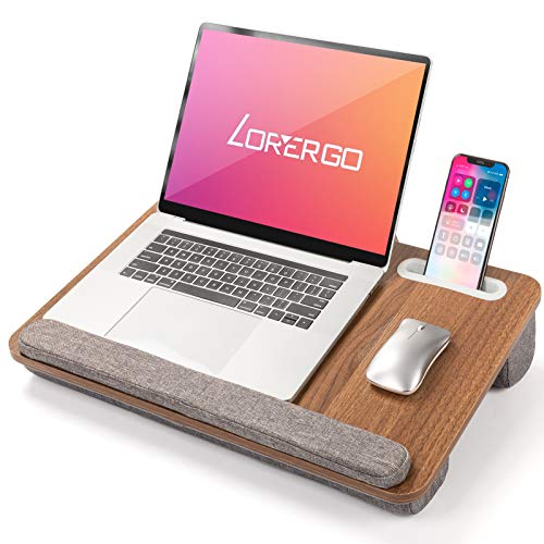 Laptop Lap Desk - Laptop Desk for Lap with Cushion & Wrist Rest, Fits up to 17 Inches Laptop, Lap Desk for Bed & Couch, Portable Lap Desk with Slot for Tablet & Cellphone - LELD09