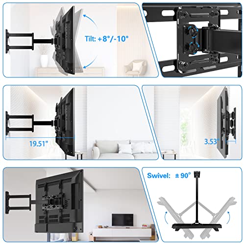 Full Motion TV Wall Mount for Most 23-55 inch LED LCD OLED Flat & Curved TVs up to 88lbs, Single Articulating Arm, Adjust Bracket Height, Swivel, Tilt, Extension, Max VESA 400x400mm, PIMF9