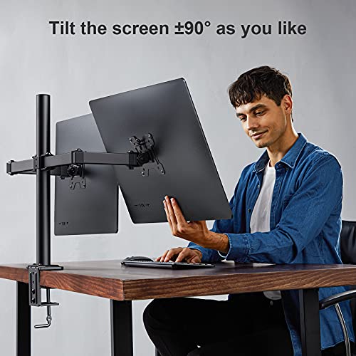 Dual Monitor Stand Mount, Heavy Duty Fully Adjustable Monitor Desk Mount for 13-27 inch Screens, VESA Mount with C Clamp, Each Arm Holds 4.4 to 17.6lbs