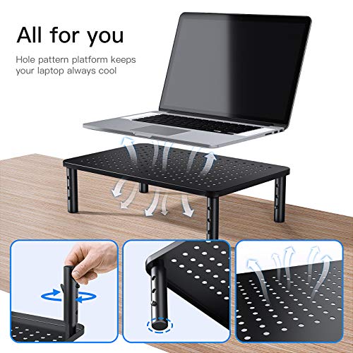 Monitor Stand Riser - 3 Height Adjustable Monitor Stand for Laptop, Computer, iMac, PC, Printer, Desktop Ergonomic Metal Monitor Riser Stand with Mesh Platform for Airflow 2 Pack