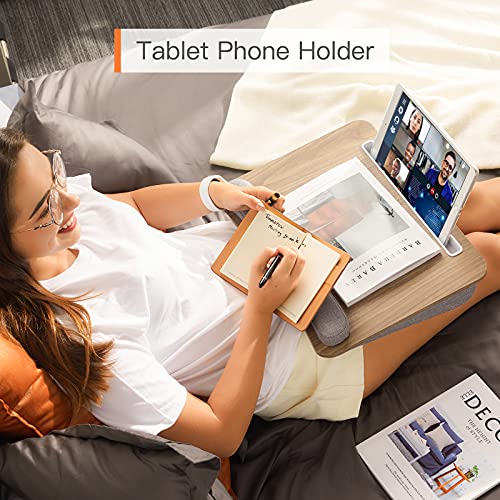 Lap Laptop Desk - Portable Lap Desk with Pillow Cushion, Fits up to 15.6 inch Laptop, with Anti-Slip Strip & Storage Function for Home Office Students Use as Computer Laptop Stand, Book Tablet