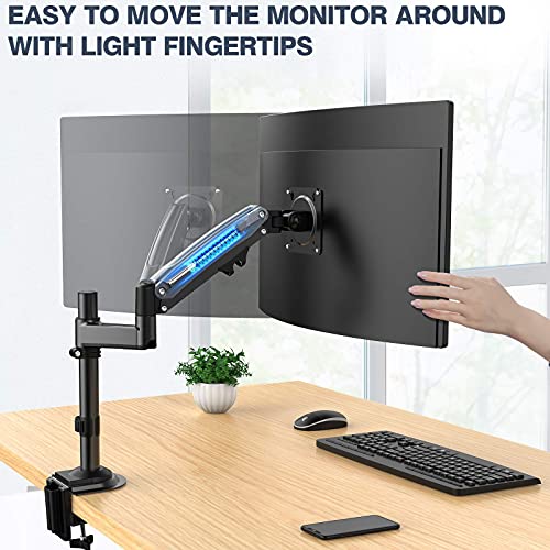 Single Monitor Desk Mount Stand, Adjustable Gas Spring Monitor Arm Mount, Swivel VESA Bracket with C Clamp, Grommet Mounting for Most 22-32 Inch Flat Curved Monitors, Hold up to 26.5lbs