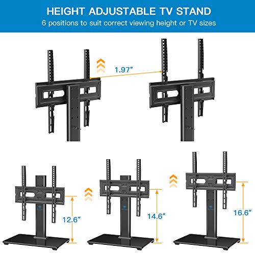 Universal TV Stand Table Top TV Base for 32 to 55 inch LCD LED OLED 4K Flat Screen TVs-Height Adjustable TV Mount Stand with Tempered Glass Base, VESA 400x400mm, Holds up to 88lbs,PSTVS15