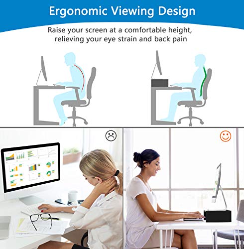 Monitor Riser Stand - Desk Organizer Stand for Laptop Computer, Desktop Printer Stand with Phone Holder and Cable Management, Versatile as Storage Shelf & Screen Holder