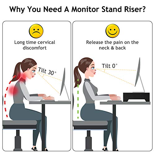 Bamboo Monitor Stand Riser - 23" Black Finished with Storage Organizer for Office Accessories and Desk Laptop Riser or PC Computer Stand for Home or Office by -AMBMS02