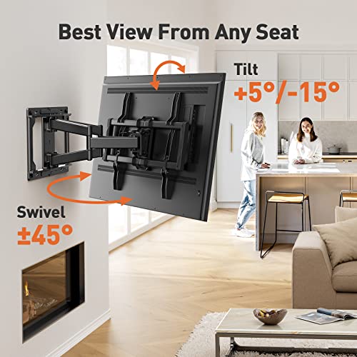 Full Motion TV Wall Mount for Most 37-85 inch TVs up to 132 lbs, TV Mount with Dual Articulating Arms, Tool-Free Tilt, Swivel & Extension, Max VESA 600x400mm, 12″/16″ Wood Studs, PGLF4