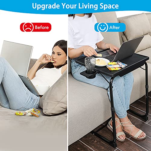 TV Tray - TV Table, Adjustable Tray for Eating, Folding Table Trays, w/6 Height & 3 Tilt Angle, w/Cup Holder, Dinner Tray for Eating on Couch, Laptop Tray for Bed & Couch