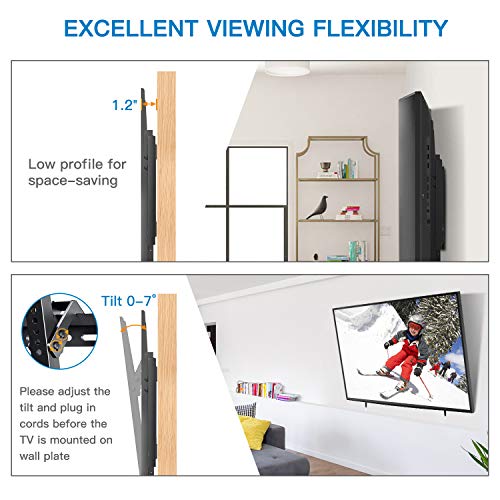 UL Listed TV Mount for Most 32-82 inch TV, Universal Tilt TV Wall Mount Fits 16”- 24” Wood Stud with Loading 132 lbs & Max VESA 600x400mm, Low Profile Flat Wall Mount PSLTK1