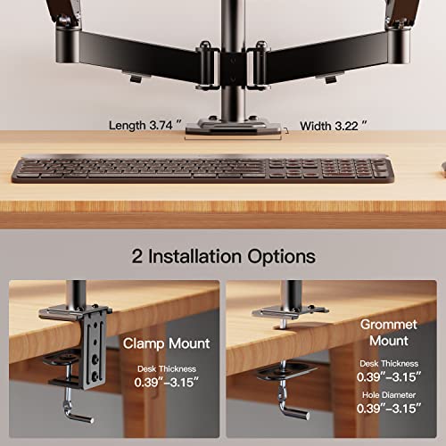 Dual Monitor Stand, Adjustable Monitor Desk Mount for Up to 30in Screens, Full Motion Gas Spring Monitor Arm Holds Up to 17.6LBS, Max VESA 100x100mm