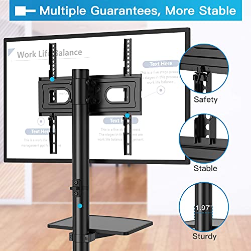 Mobile TV Stand for 23-60 Inch LCD LED Flat/Curved Panel Screen TVs, Tilt TV Cart Max VESA 400x400 Portable TV Stand with Laptop Shelf Rolling Floor TV Stand Holds up to 88Lbs (PSTVMC06)