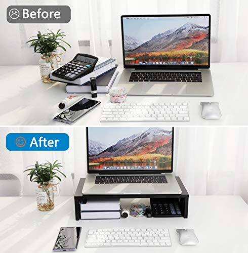 Monitor Riser Stand - Desk Organizer Stand for Laptop Computer, Desktop Printer Stand with Phone Holder and Cable Management, Versatile as Storage Shelf & Screen Holder