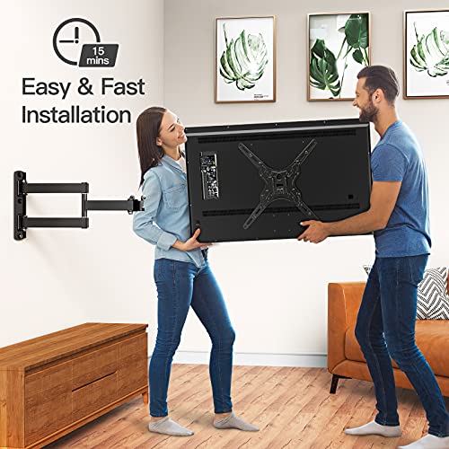 Full Motion TV Wall Mount Brackets for Most 26-55 Inch LED LCD Flat Curved Screen Monitors TVs, Single Articulating Arm TV Mount Swivel Tilt Extension, Max VESA 400X400mm Up to 88lbs