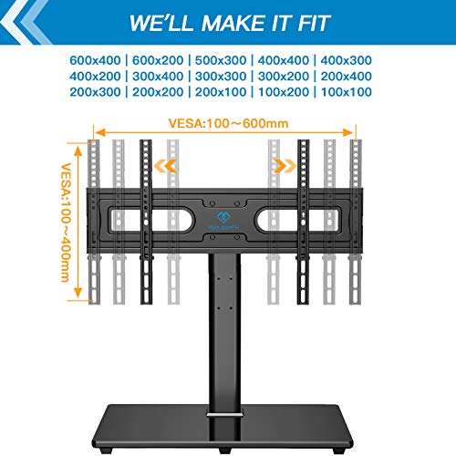 Swivel Universal TV Stand Mount for 37-70 Inch LCD OLED Flat/Curved Screen TVs-Height Adjustable Table Top TV Stand/Base with Tempered Glass Base & Wire Management, VESA 600x400mm up to 99lbs-PSTVS21