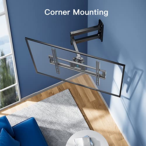 TV Wall Mount Swivel Tilt for 32-55 inch LED LCD OLED Flat Curved TV Screen, Full Motion TV Mount Bracket with Articulating Arm Perfect Center Single Stud up to 77lbs VESA 400x400mm, PSMFK7