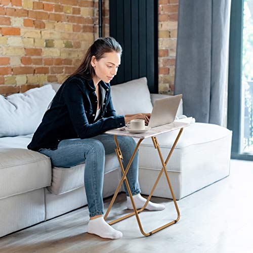 Folding TV Tray Table -Stable Tray Table with No Assembly Required, TV Dinner Tray for Eating, Foldable Snack Tables for Bed & Sofa (Marbling)