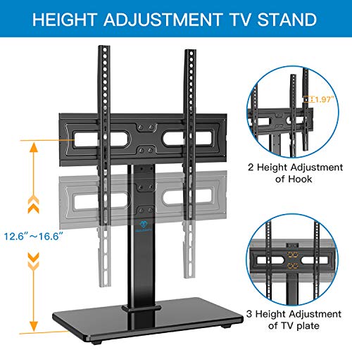 Universal Swivel TV Stand-Table Top TV Stand for 32-55 inch TV-Height Adjustable TV Base with Heavy-Duty Tempered Glass Base, VESA 400x400