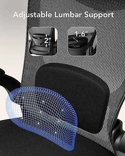 Ergonomic Mesh Office Chair, High Back Desk Chair with Adjustable Lumbar Support & Headrest, Flip-Up Armrests, and Adjustable Height, Home Computer Chair with Tilt Lock Function