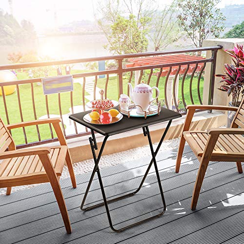 Folding TV Tray Table, Tray Table with No Assembly Required, TV Dinner Tray for Eating, Foldable Snack Table for Bed & Sofa, Folding End Table (HNTT2B, Black)
