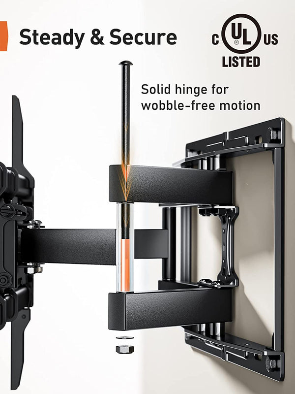 UL Listed Full Motion TV Wall Mount for Most 37–82 inch Flat Curved TVs up to 110 lbs, 12″/16″ Wood Studs, TV Mount Bracket with Articulating Arms, Swivel, Tool-Free Tilt, Max VESA 600x400mm