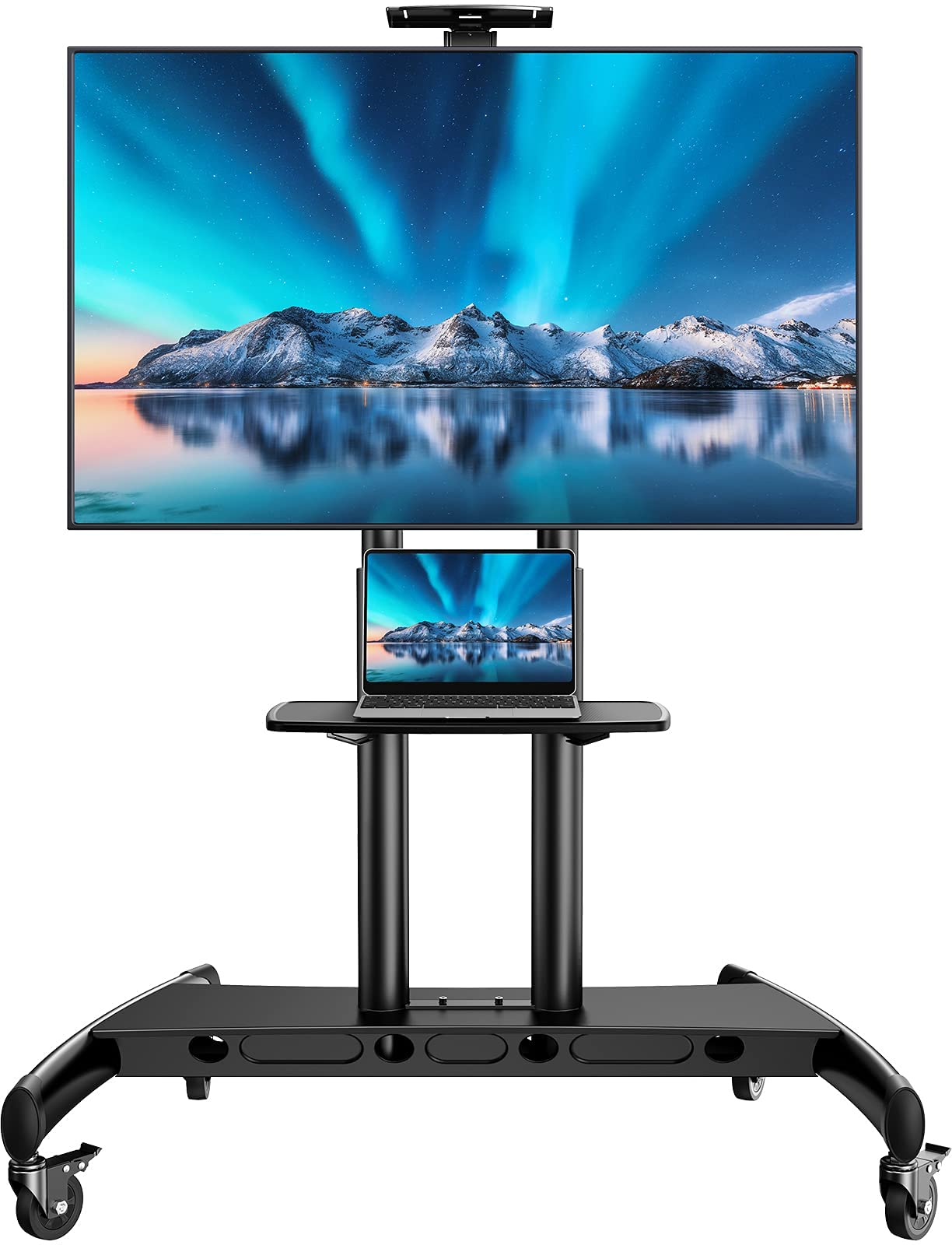 Mobile TV Stand for 55-90 Inch Flat/Curved Screen TV Max VESA 800x500mm Outdoor TV Cart with Height Adjustable AV Shelf- UL Certificated Rolling Floor TV Stand Holds up to 200Lbs (PSTVMC07)