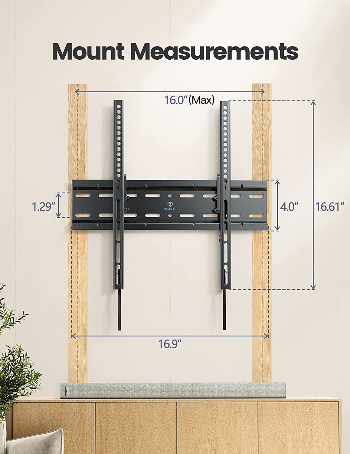 PERLESMITH Tilting TV Wall Mount Bracket Low Profile for Most 23-60 inch LED LCD OLED, Plasma Flat Screen TVs with VESA 400x400mm Weight up to 115lbs, Fits 16