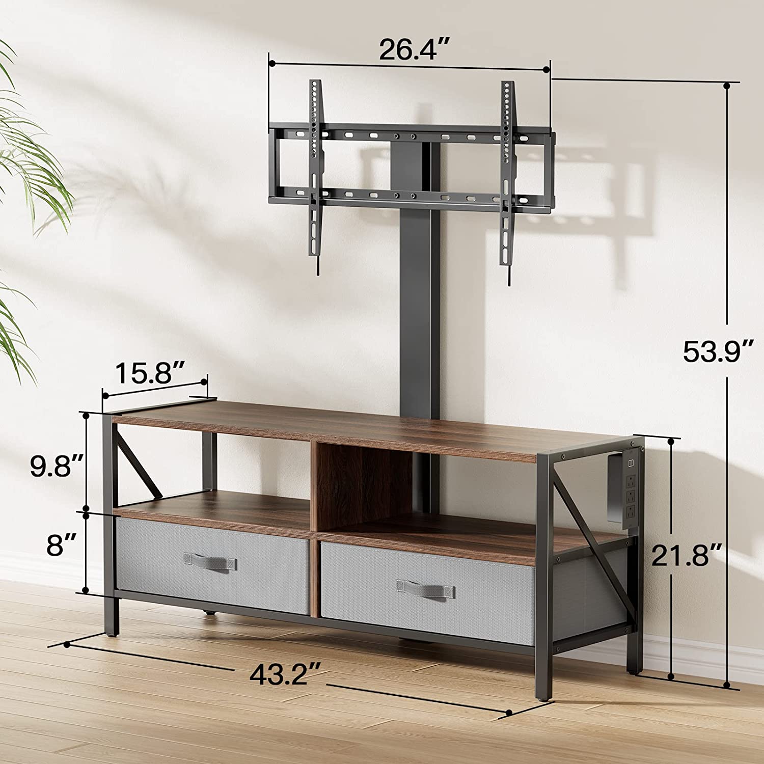 TV Stand with Mount for 37-75 inch TVs, Swivel Floor TV Stand with Storage & Power Outlet, Swivel TV Stand Mount for Living Room, Bedroom, Holds up to 110 lbs, Max VESA 600x400mm, PIRTS03WN