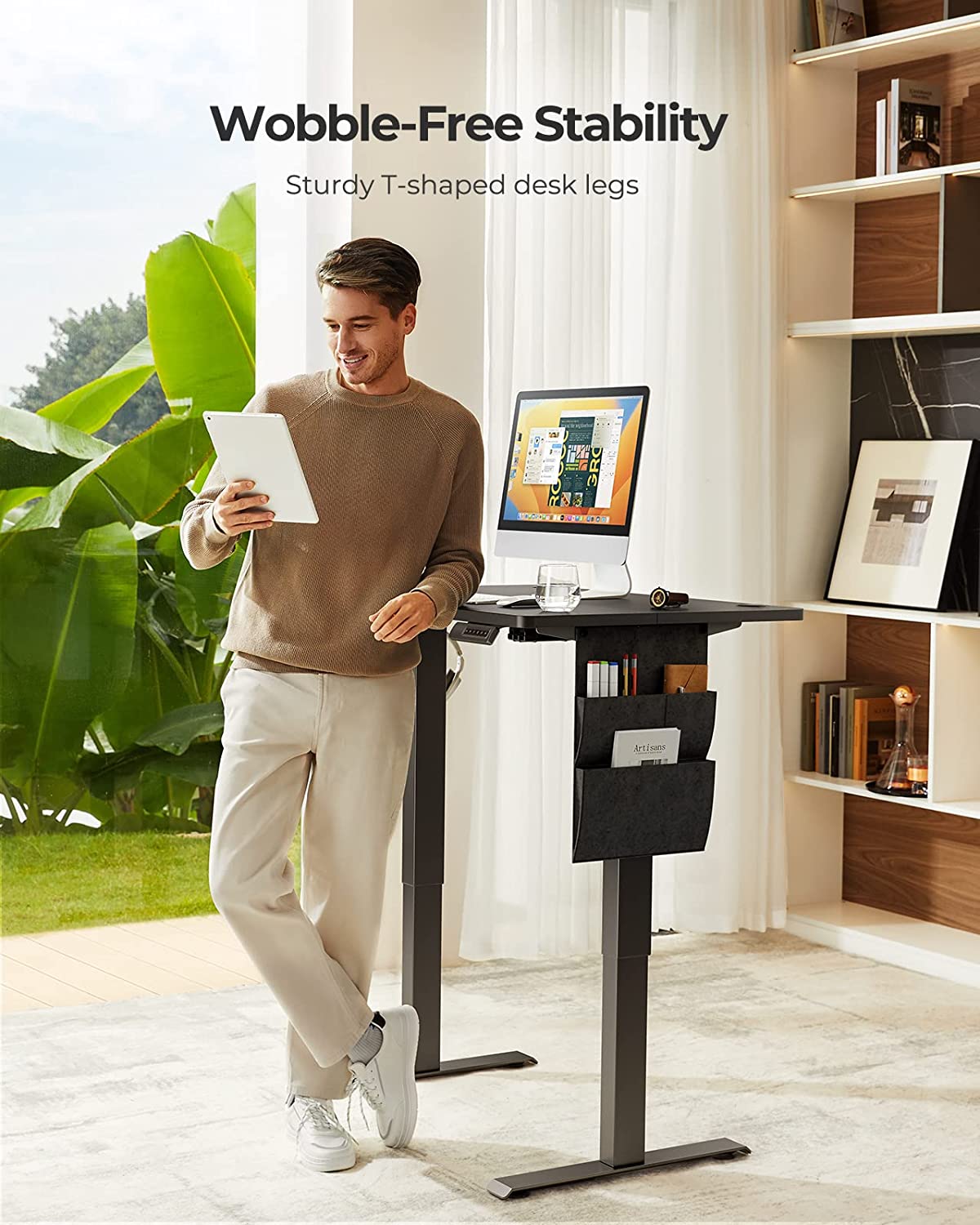 Standing Desk Adjustable Height, 55x24 Inch Electric Standing Desk with Storage Bag, Stand up Desk for Home Office Computer Desk Memory Preset with Headphone Hook Dark Black 55*24 Inch