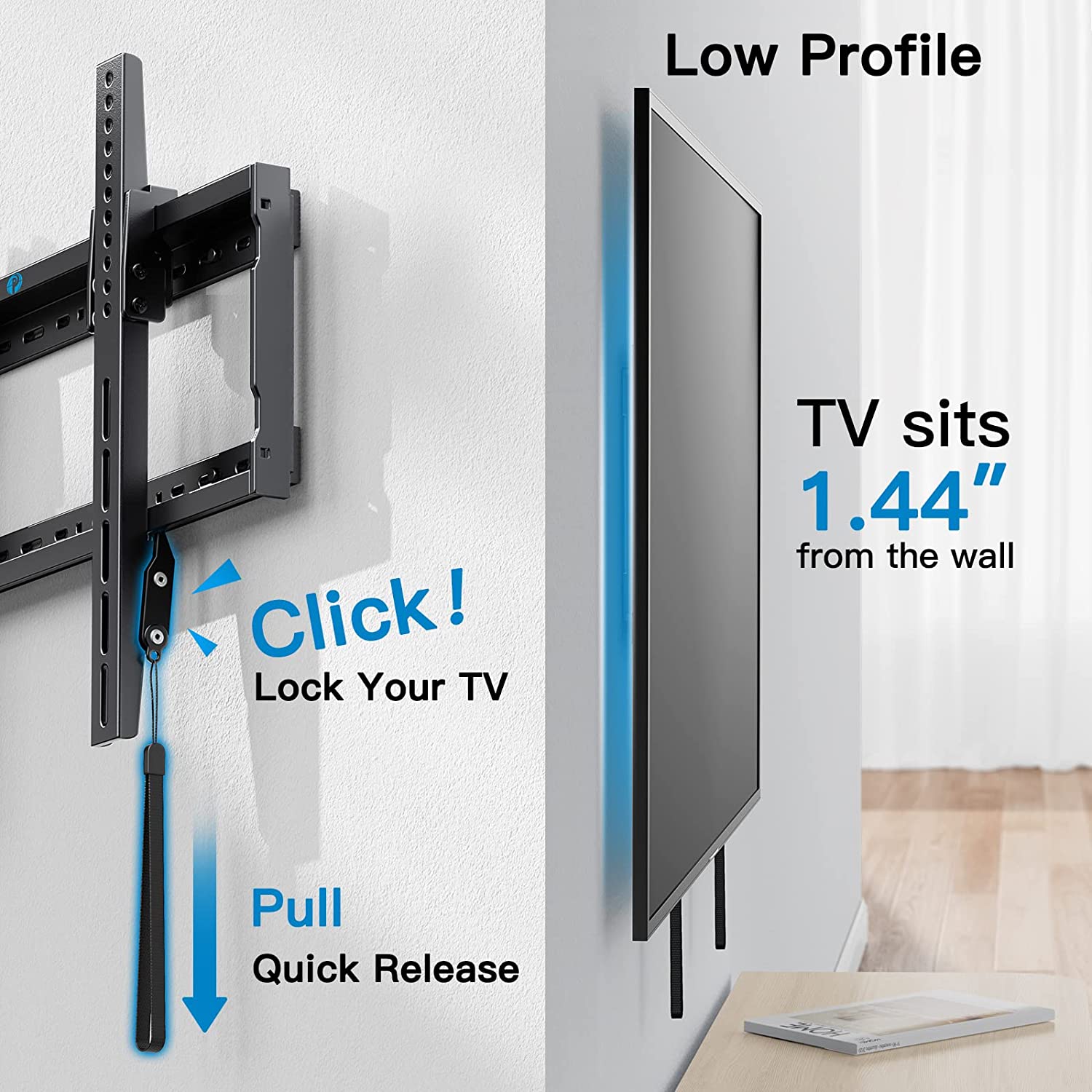 UL Listed Tilt TV Wall Mount Bracket Low Profile for Most 37-75 Inch LED LCD OLED Plasma Flat Curved TVs, Large Tilting Mount Fits 16