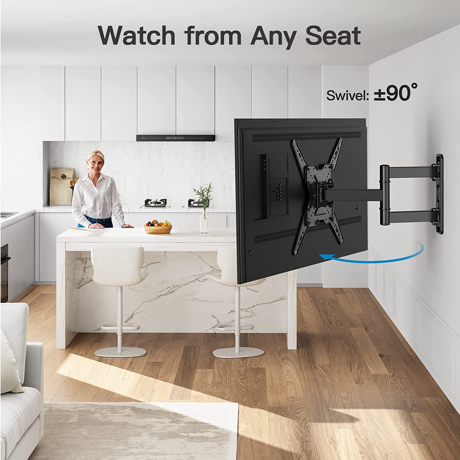 Full Motion TV Wall Mount for Most 26-60 inch TVs with Swivel, Tilt, Extension, Single Stud Articulating TV Mount Bracket, Holds up to 77 lbs, Max VESA 400x400mm, PIMF11