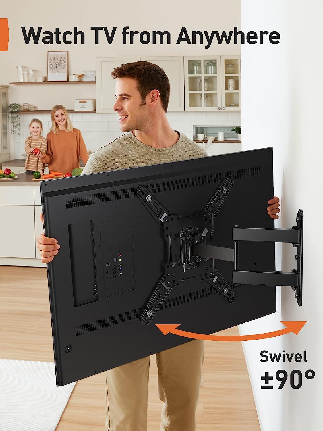 UL Listed Full Motion TV Mount for Most 26–60 inch Flat or Curved TVs up to 82 lbs, Wall Mount TV Bracket with Articulating Arms, Tool-Free Tilt, Swivel, Extension, Max VESA 400x400mm, PGMF3