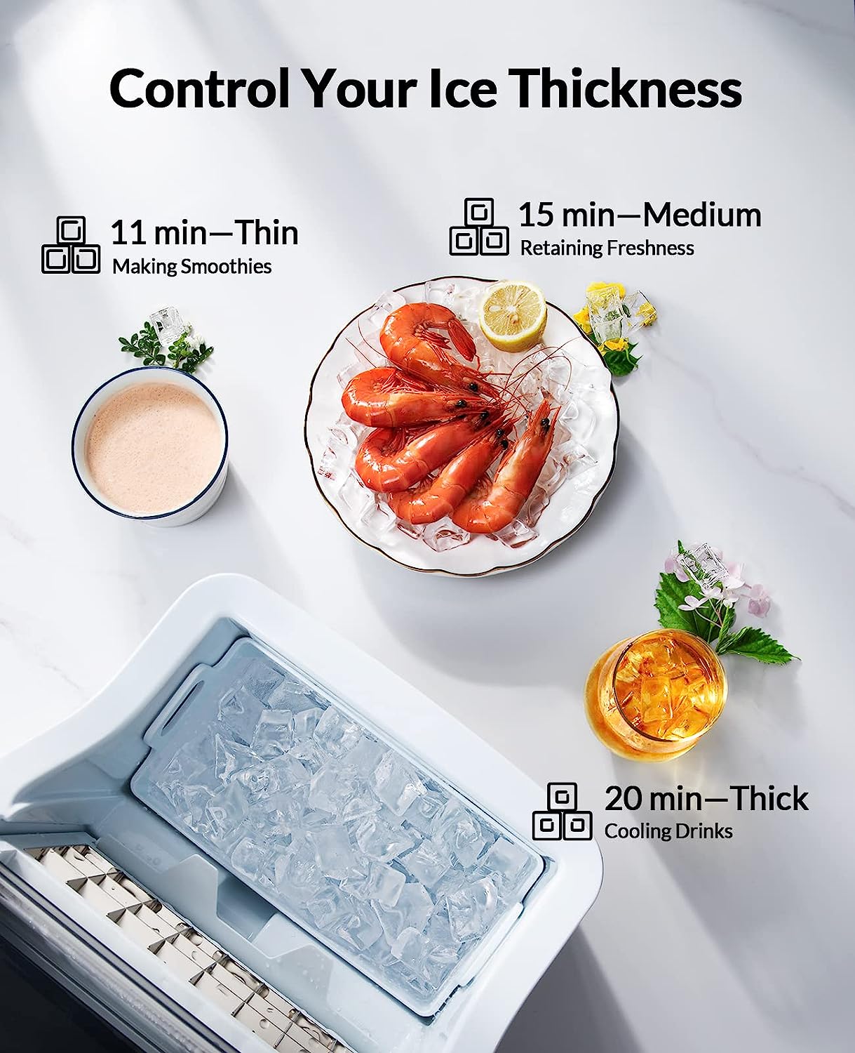 Silonn Countertop Ice Maker, 45lbs Per Day, 24Pcs Ice Cubes in 13 Min, 2 Ways to Add Water, Auto Self-Cleaning, Stainless Steel Ice Machine for Home Office Bar Party Stainless Steel Ice Makers