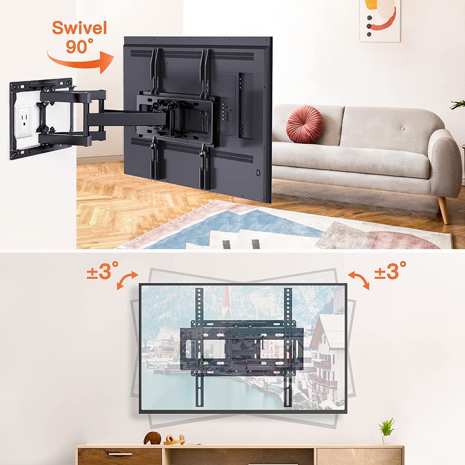 Full Motion TV Wall Mount for 26-65 inch TVs, TV Bracket Supports Swivel Articulating Level Extension Tilt Arms, Max VESA 400x400mm up to 99lbs, 16