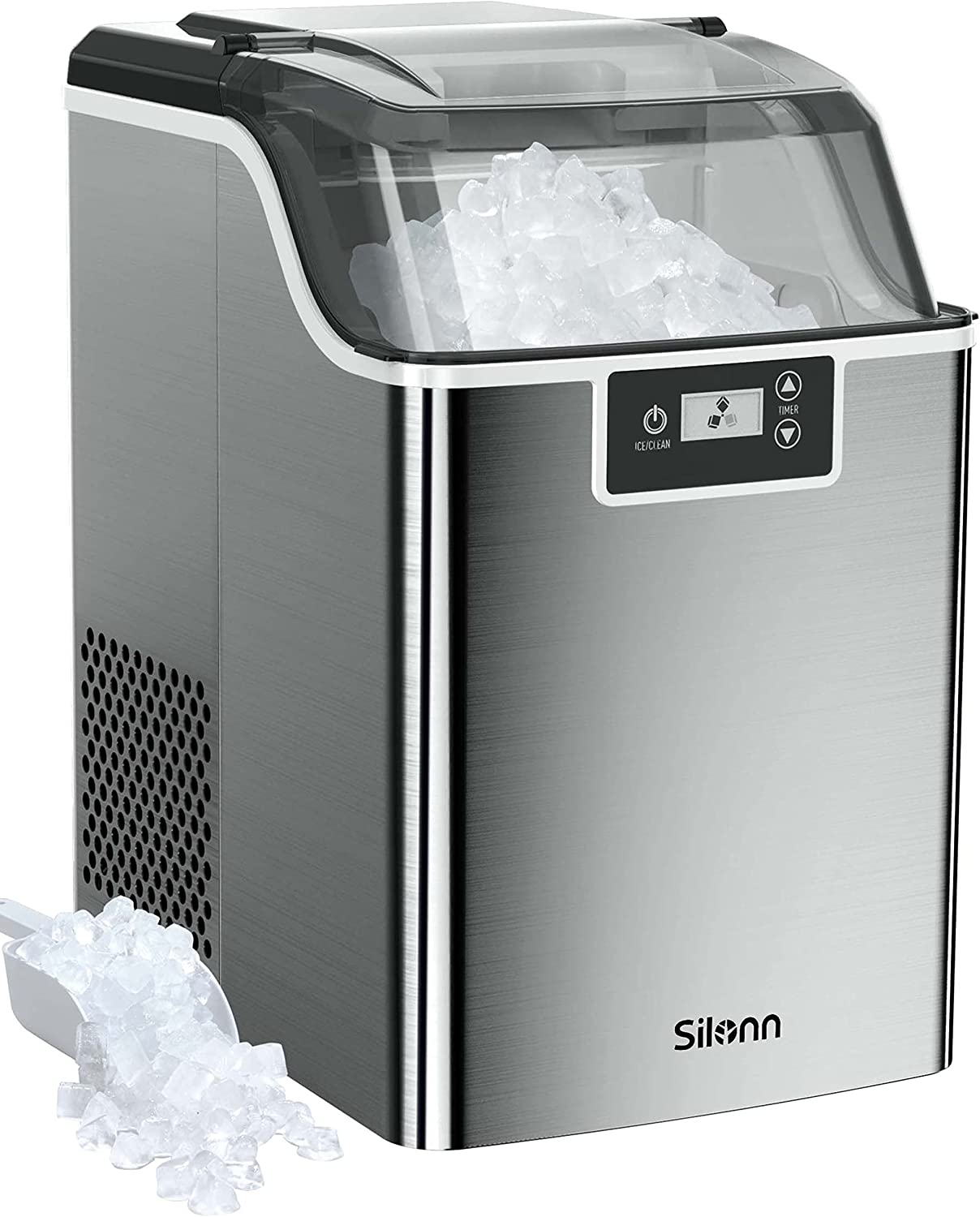 Countertop Nugget Ice Maker, Pebble Ice Maker Machine, 44lbs of Ice Per Day, Automatic Timer & Self-Cleaning, Pellet Ice Maker for Home Office Bar Party