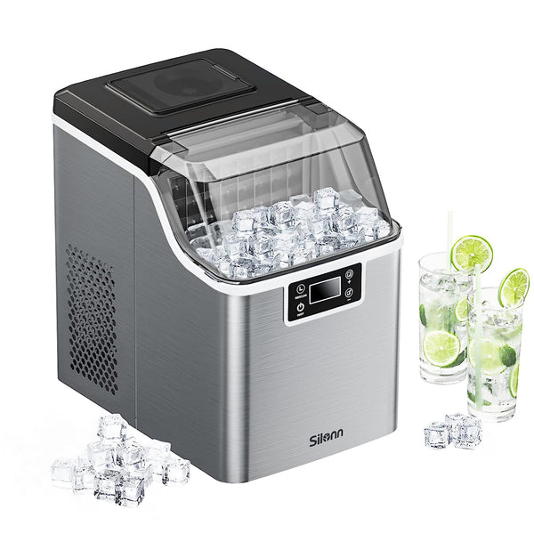 Silonn Countertop Ice Maker, 45lbs Per Day, 24Pcs Ice Cubes in 13 Min, 2 Ways to Add Water, Auto Self-Cleaning, Stainless Steel Ice Machine for Home Office Bar Party Stainless Steel Ice Makers