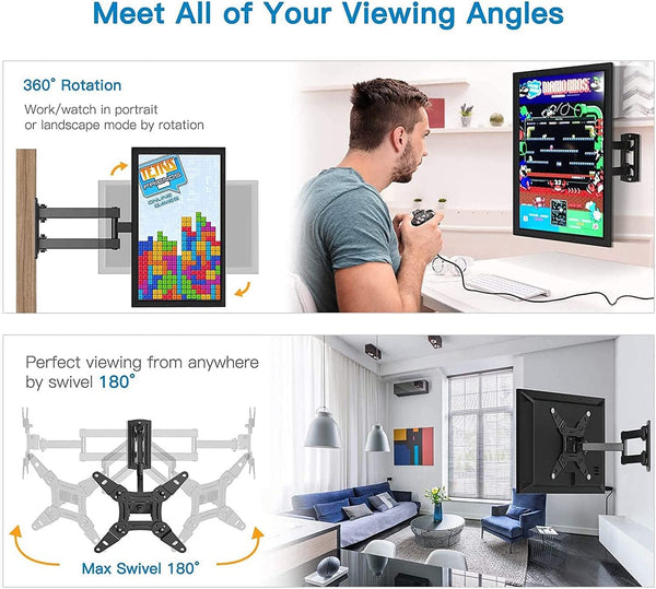 Full Motion TV Monitor Wall Mount Bracket Articulating Arms Swivels Tilts Extension Rotation for Most 13-42 Inch LED LCD Flat Curved Screen TVs & Monitors, Max VESA 200x200mm up to 44lbs